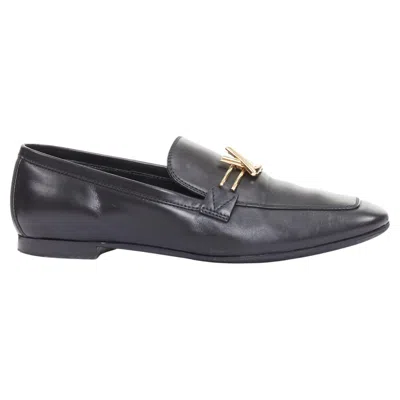 Pre-owned Louis Vuitton Upper Case Flat Black Lambskin Gold Lv Bar Flat Loafers Eu36.5