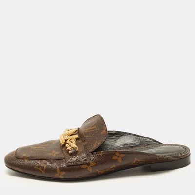 Pre-owned Louis Vuitton Upper Case Size 38.5 Monogram Canvas Flat Mules In Brown