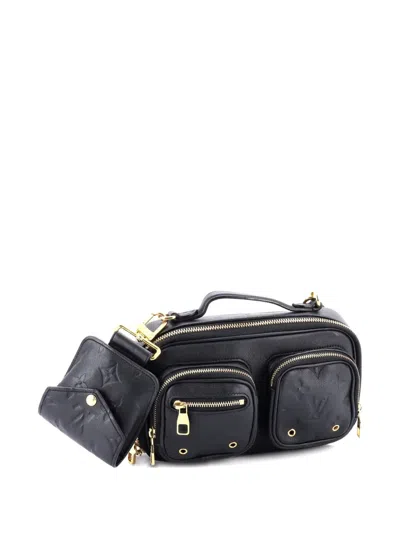 Pre-owned Louis Vuitton Utility Calfskin With Embossed Monogram Detail Crossbody Bag In Black