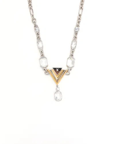 Pre-owned Louis Vuitton V Rhinestone Necklace In Multi