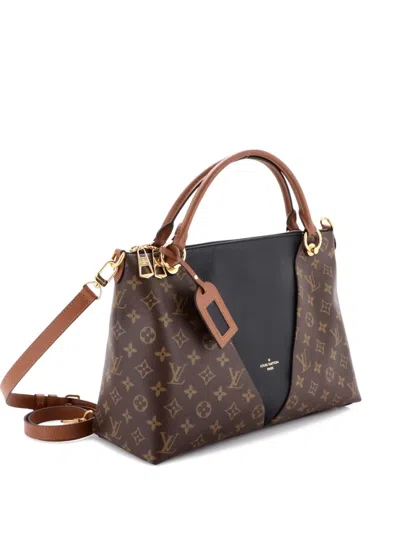 Pre-owned Louis Vuitton V Tote Monogram Canvas And Leather Mm Shoulder Bag In Black