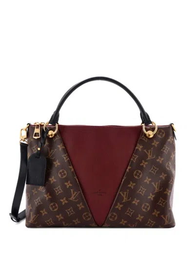 Pre-owned Louis Vuitton V Tote Monogram Canvas And Leather Mm Shoulder Bag In Brown