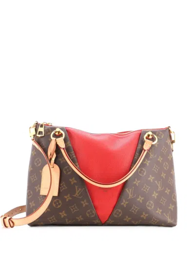 Pre-owned Louis Vuitton V Tote Monogram Canvas And Leather Mm Shoulder Bag In White