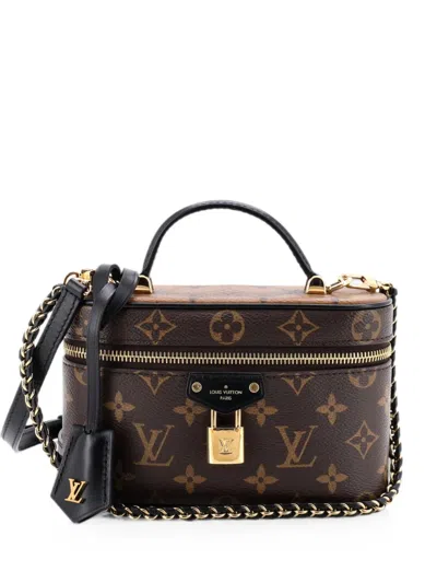 Pre-owned Louis Vuitton Vanity Chain Pouch Reverse Monogram Canvas Satchel In Brown