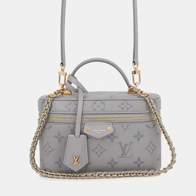 Pre-owned Louis Vuitton Vanity Chain Pouch Trianon Grey Calf Leather In Gray