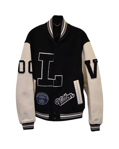 Pre-owned Louis Vuitton Varsity Jacket In Black And White Cotton And Leather