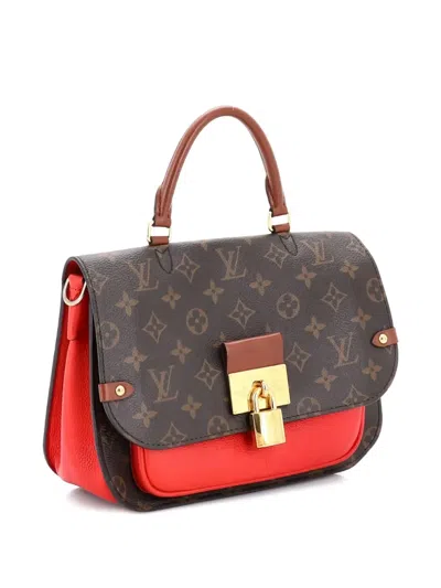 Pre-owned Louis Vuitton Vaugirard Handbag Monogram Canvas With Leather Satchel In Red