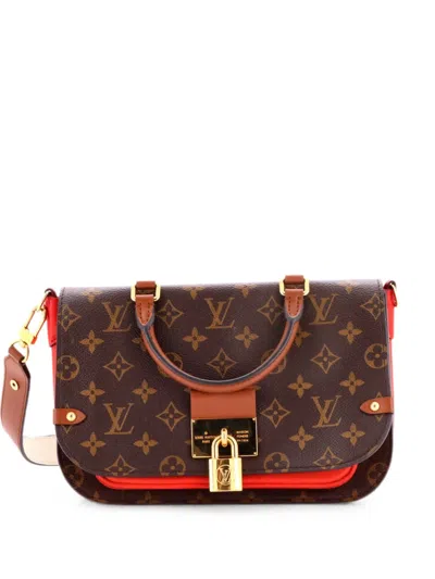 Pre-owned Louis Vuitton Vaugirard Handbag Monogram Canvas With Leather Satchel In Red