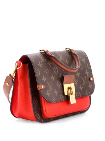 Pre-owned Louis Vuitton Vaugirard Handbag Monogram Canvas With Leather Satchel In Red