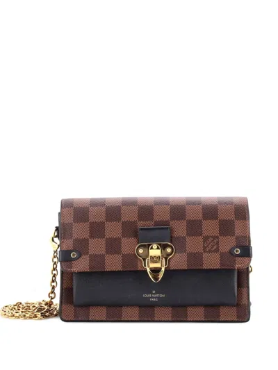 Pre-owned Louis Vuitton Vavin Chain Wallet Nm Damier With Leather Crossbody Bag In Black
