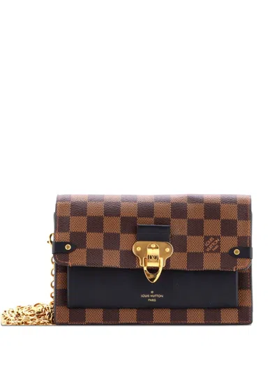 Pre-owned Louis Vuitton Vavin Chain Wallet Nm Damier With Leather Crossbody Bag In Black