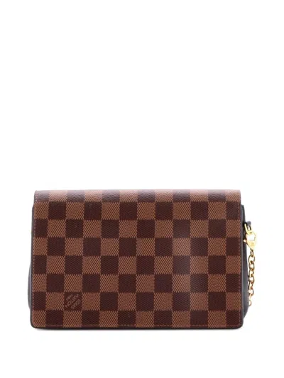 Pre-owned Louis Vuitton Vavin Chain Wallet Nm Damier With Leather Crossbody Bag In Black