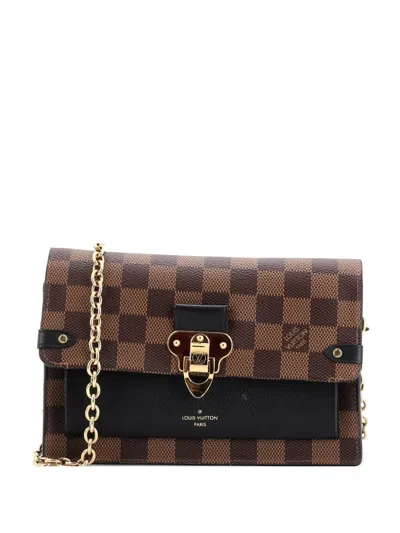 Pre-owned Louis Vuitton Vavin Chain Wallet Nm Damier With Leather Crossbody Bag In Black