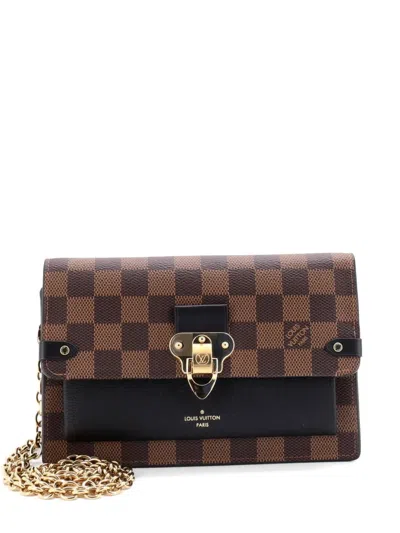 Pre-owned Louis Vuitton Vavin Chain Wallet Nm Damier With Leather Crossbody Bag In Black