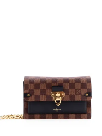 Pre-owned Louis Vuitton Vavin Chain Wallet Nm Damier With Leather Crossbody Bag In Black