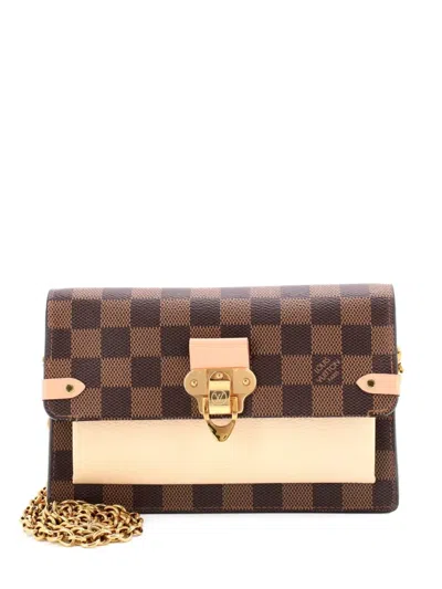 Pre-owned Louis Vuitton Vavin Chain Wallet Nm Damier With Leather Crossbody Bag In Brown