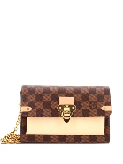 Pre-owned Louis Vuitton Vavin Chain Wallet Nm Damier With Leather Crossbody Bag In Brown