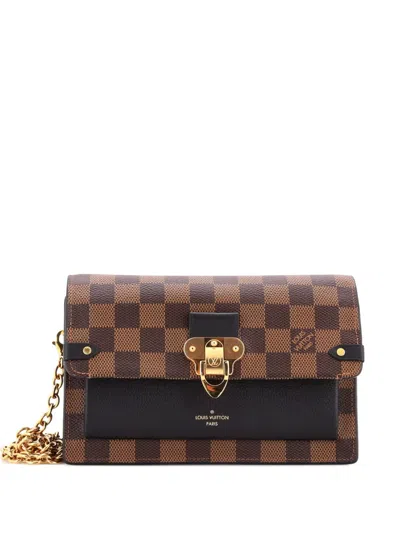Pre-owned Louis Vuitton Vavin Chain Wallet Nm Damier With Leather Crossbody Bag In Brown