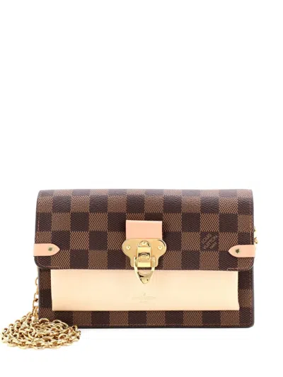 Pre-owned Louis Vuitton Vavin Chain Wallet Nm Damier With Leather Crossbody Bag In Brown