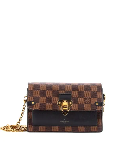 Pre-owned Louis Vuitton Vavin Chain Wallet Nm Damier With Leather Crossbody Bag In Brown