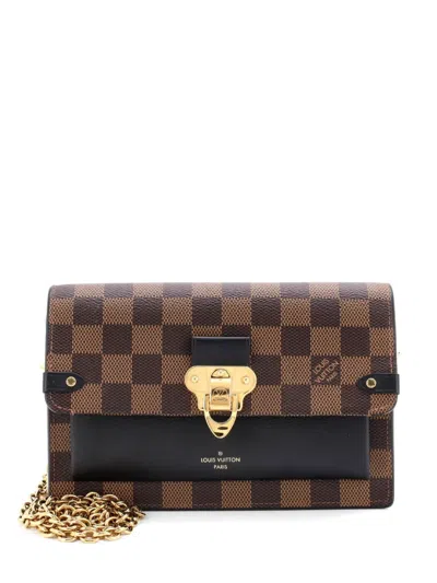 Pre-owned Louis Vuitton Vavin Chain Wallet Nm Damier With Leather Crossbody Bag In Brown