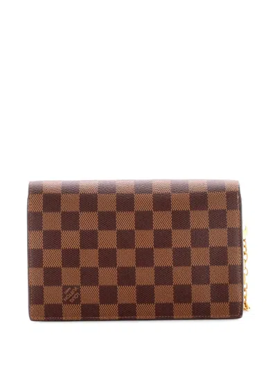 Pre-owned Louis Vuitton Vavin Chain Wallet Nm Damier With Leather Crossbody Bag In Brown
