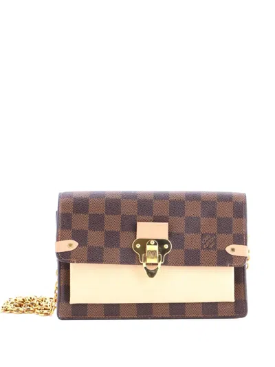 Pre-owned Louis Vuitton Vavin Chain Wallet Nm Damier With Leather Crossbody Bag In Brown