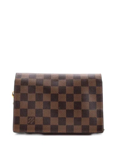 Pre-owned Louis Vuitton Vavin Chain Wallet Nm Damier With Leather Crossbody Bag In Brown