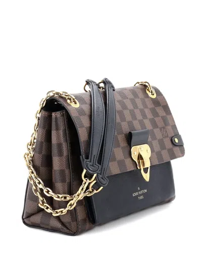 Pre-owned Louis Vuitton Vavin Handbag Damier With Leather Pm Crossbody Bag In Brown