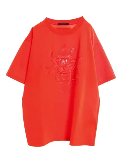 Pre-owned Louis Vuitton Vegetal Embroidered T-shirt In Orange