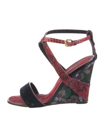 Pre-owned Louis Vuitton Velvet Animal Print Sandals In Blue