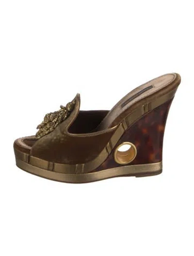 Pre-owned Louis Vuitton Velvet Animal Print Slides In Gold