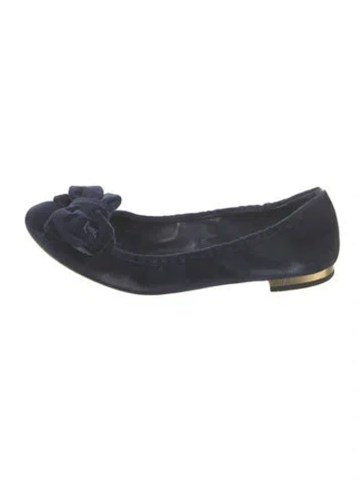 Pre-owned Louis Vuitton Velvet Bow Accents Ballet Flats In Blue