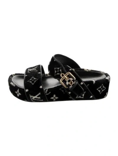 Pre-owned Louis Vuitton Velvet Graphic Print Sandals In Black