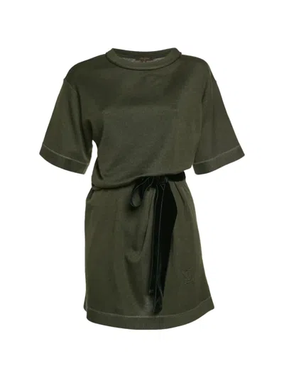 Pre-owned Louis Vuitton Velvet-trim Knit Dress In Green
