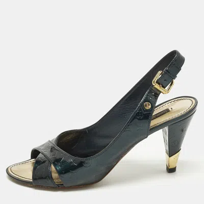 Pre-owned Louis Vuitton Vernis Size 39 Dark Green Monogram Patent Leather Slingback Pumps