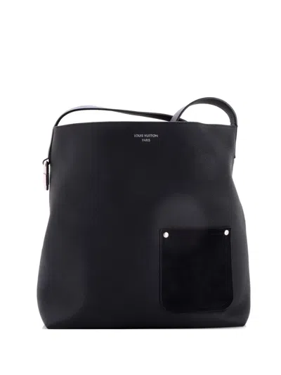 Pre-owned Louis Vuitton Verso Lv Touch Calfskin And Suede Hobo Bag In Black