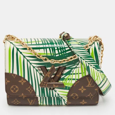 Pre-owned Louis Vuitton Vert Blanc Palm Print Monogram Twist Mm Bag In Green