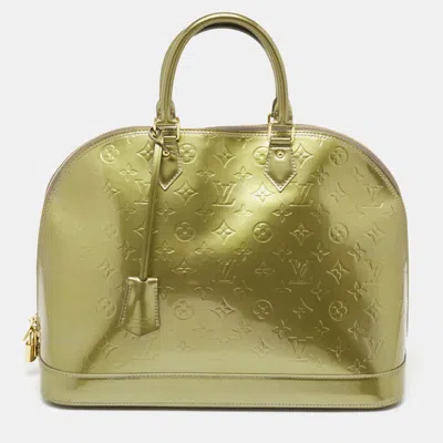 Pre-owned Louis Vuitton Vert Olive Monogram Vernis Leather Alma Gm Bag In Yellow