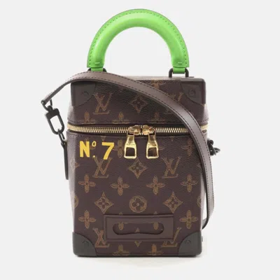 Pre-owned Louis Vuitton Vertical Box Trunk Monogram Handbag Coated Canvas Leather Brown Green