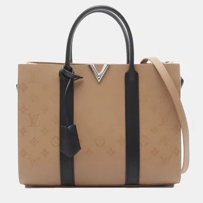 Pre-owned Louis Vuitton Very Mm 2way Tote Bag Monogram Leather Beige Black