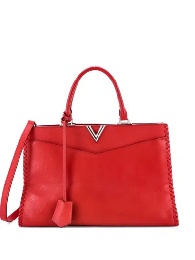 Pre-owned Louis Vuitton Very Zipped Monogram Leather Tote Bag In Red