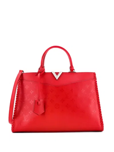 Pre-owned Louis Vuitton Very Zipped Monogram Leather Tote Bag In Red