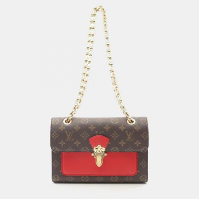 Pre-owned Louis Vuitton Victoire Chain Shoulder Bag Monogram Canvas Cerise In Brown