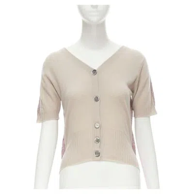 Pre-owned Louis Vuitton Vintage Beige Cashmere Blend Pink Lurex Layered Cardigan L