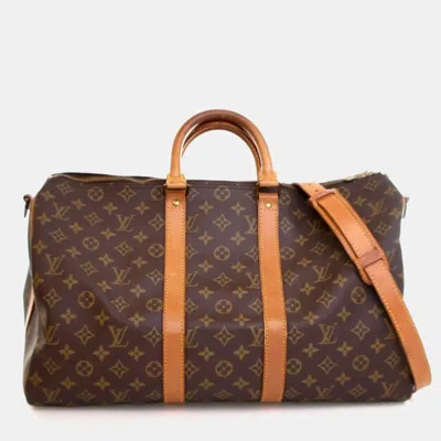 Pre-owned Louis Vuitton Vintage Brown Monogram Keepall Bandouliere 45