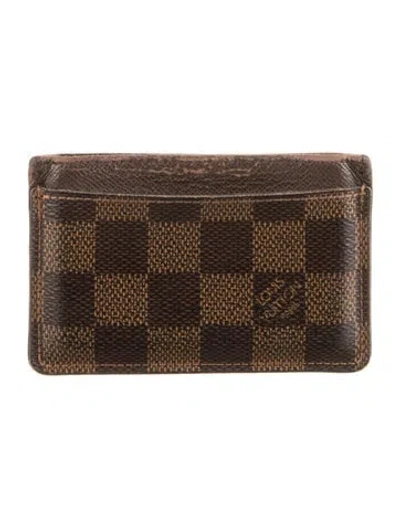 Pre-owned Louis Vuitton Vintage Damier Ebene Pattern Card Case In Brown