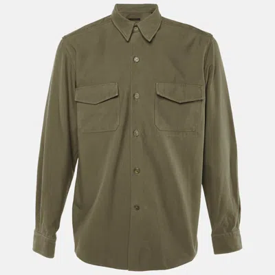 Pre-owned Louis Vuitton Vintage Dusty Green Cotton Button Front Overshirt M