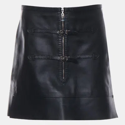 Pre-owned Louis Vuitton Vintage Leather Mini Skirt In Black