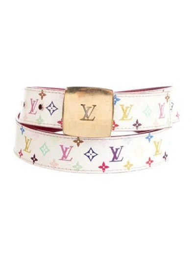 Pre-owned Louis Vuitton Vintage Multicolore Monogram Pattern Belt In White